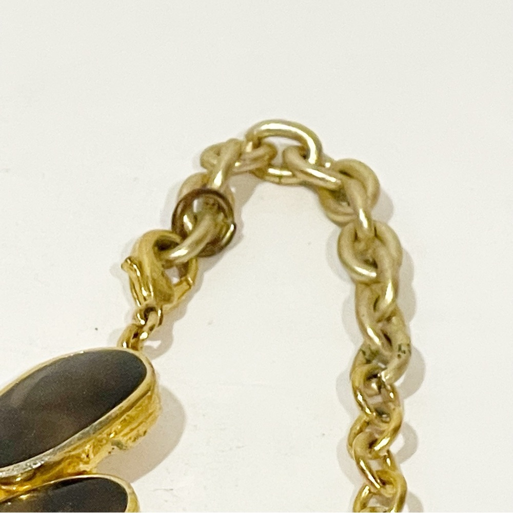 ANNE KLEIN Statement Necklace Goldtone Brown Animal‎ Print Linked 15.5-17" - Picture 3 of 4
